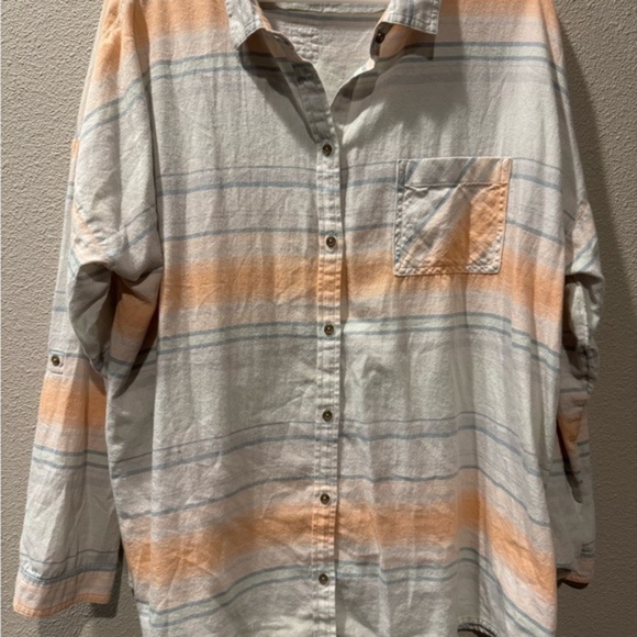 prAna Women’s Meadow Stripe Percy Shirt 2XL Organic Cotton‎ Sustainable - Picture 5 of 9